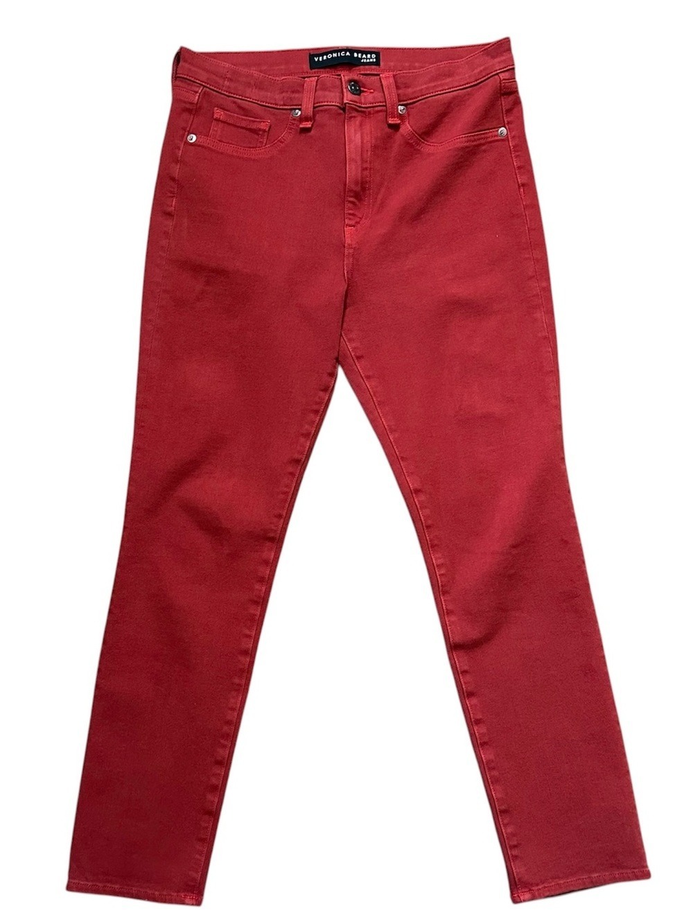 Veronica Beard Jeans Kate 10" Crop Skinny Denim Red High Rise Pants Sz 27